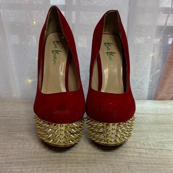 Kush Kouture Red Spiked Platform Heels Size: 7 - Picture 3 of 12